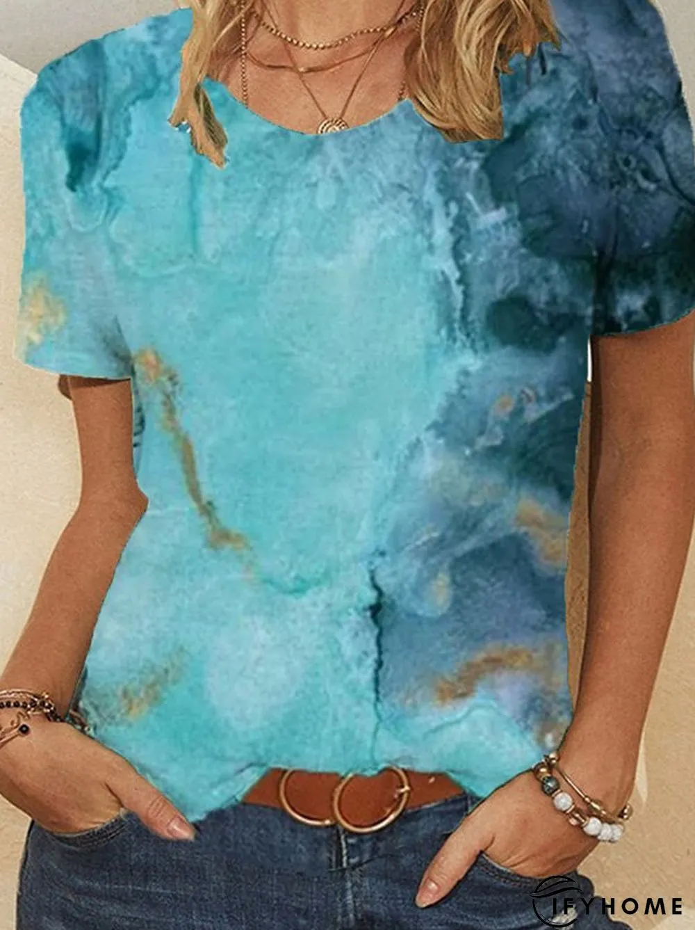Printed Casual Short Sleeve Tops | IFYHOME