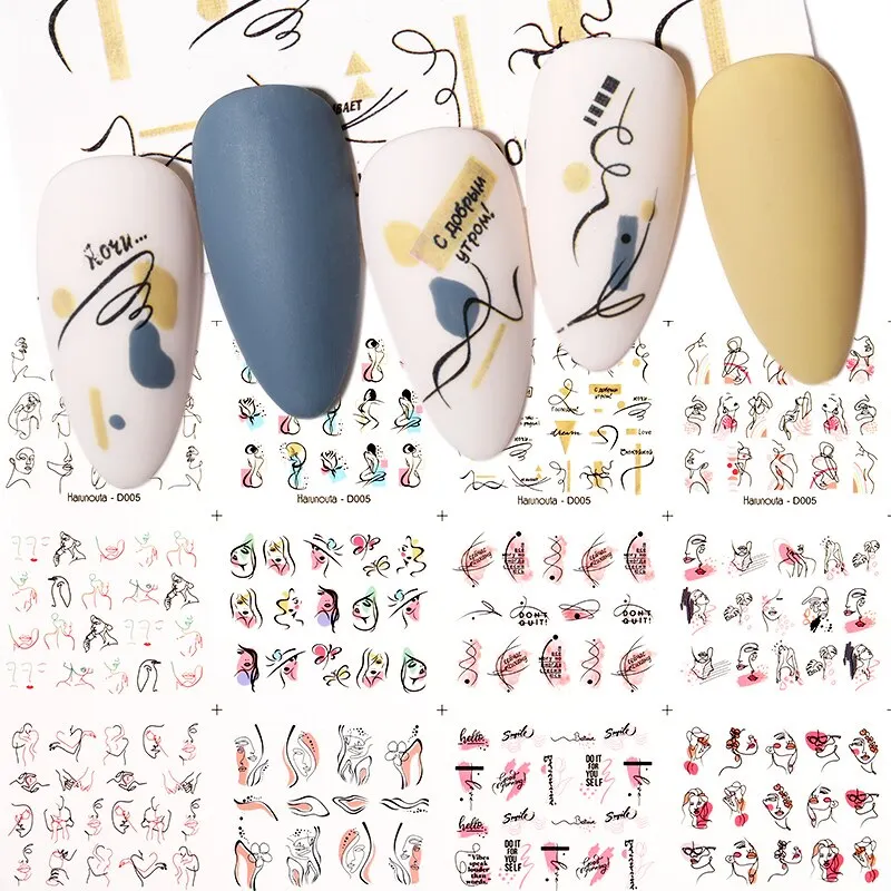 12Pcs Leopard Water Decals Sticker Hollow Floral Flower Leaves Geometry Water Transfer Watermark Foil Slider Decoration