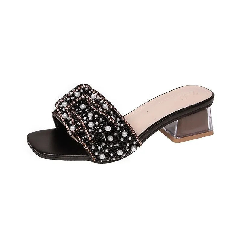 Women Summer Slipper Sandals Fashion High Heel Open Toe Crystal Slippers Ladies Luxury Rhinestone Beach Flip Flops Women's Shoes