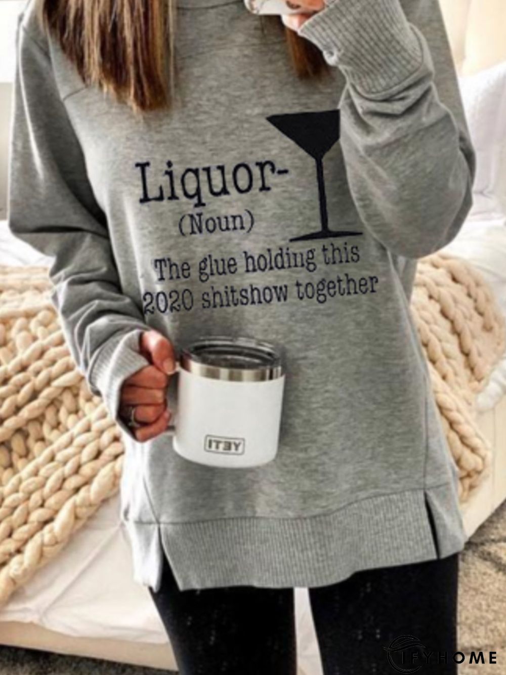 Cotton-Blend Casual Letter Loose Sweatshirt | IFYHOME