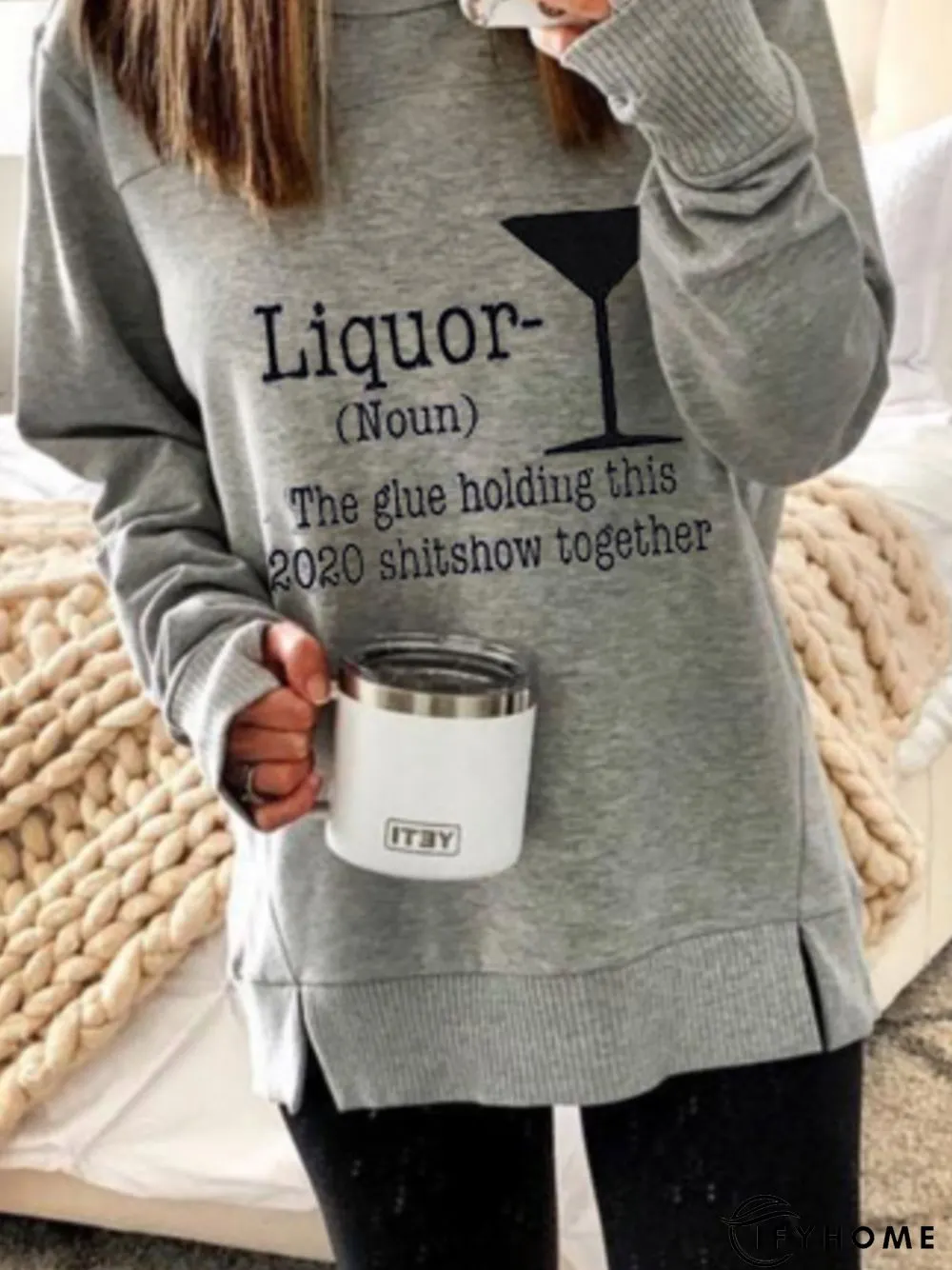 Cotton-Blend Casual Letter Loose Sweatshirt | IFYHOME