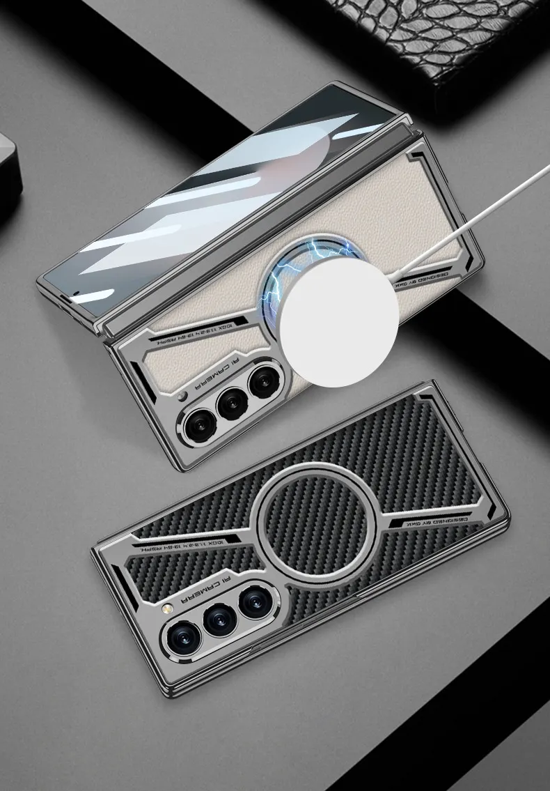 Suitable for Samsung zfold6 electroplated mobile phone case magnetic leather protective cover