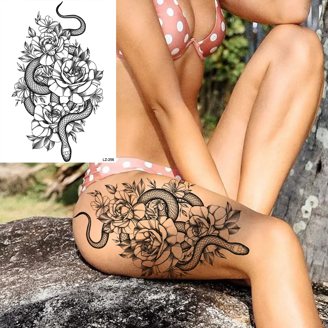 Sdrawing Peony Flower Temporary Tattoos For Women Adults Realistic Compass Moon Pendant Fake Tattoo Sticker Arm Body Tatoos
