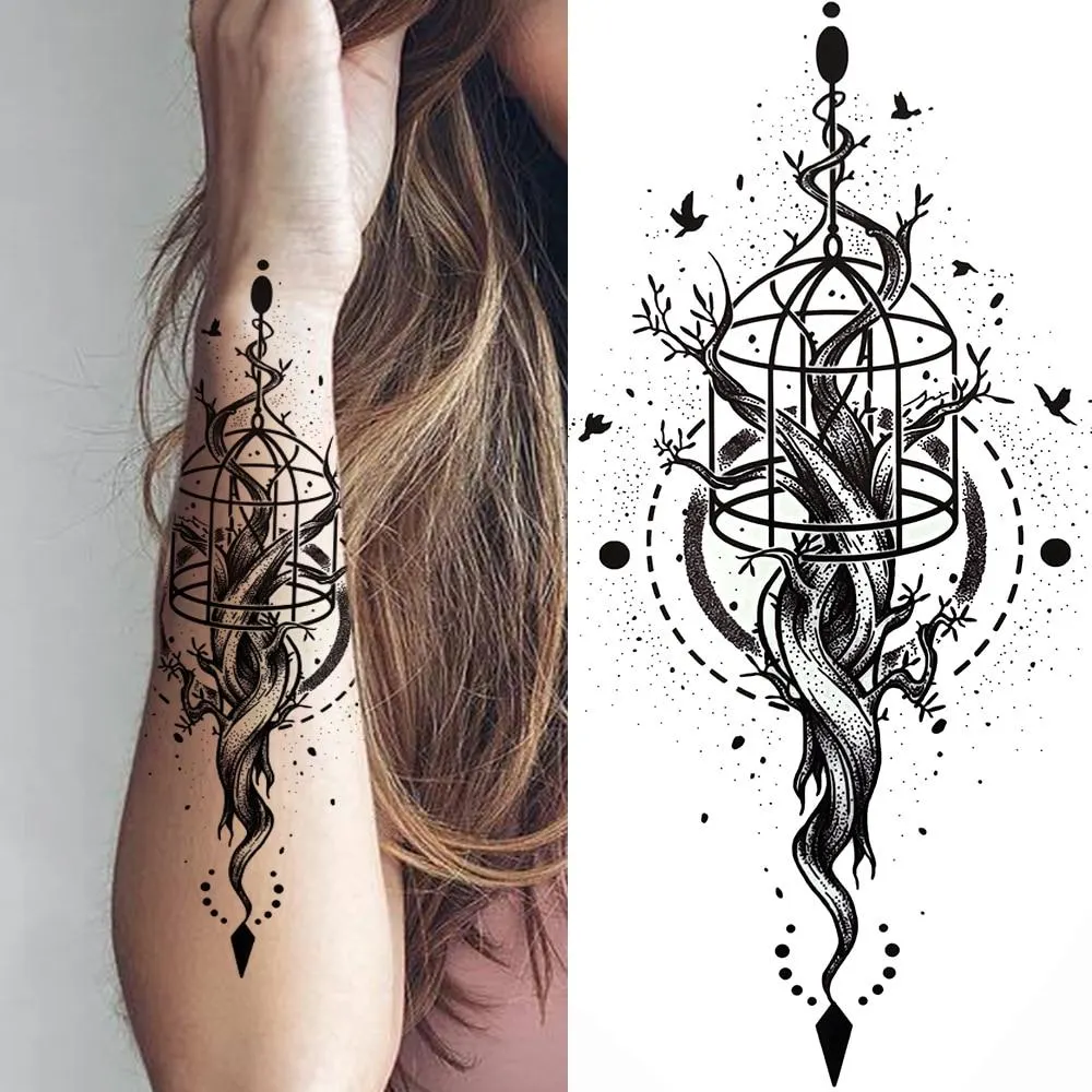 Lily Chains Flower Temporary Tattoos For Women Girl Black Butterfly Dream Catcher Tattoo Sticker Fake Rose Sexy Tatoos Back Body 1108
