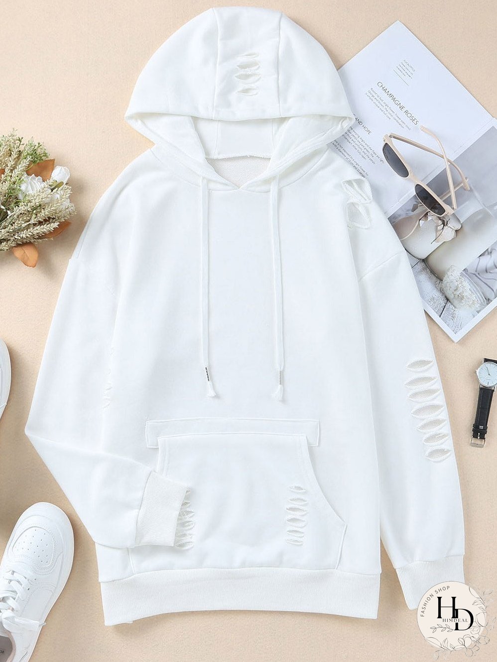 Women's Distressed Pullover Hoodie