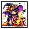 Pumpkin Witch-Partial 11CT Stamped Cross Stitch Bead Embroidery 36*36cm/14.17*14.17in