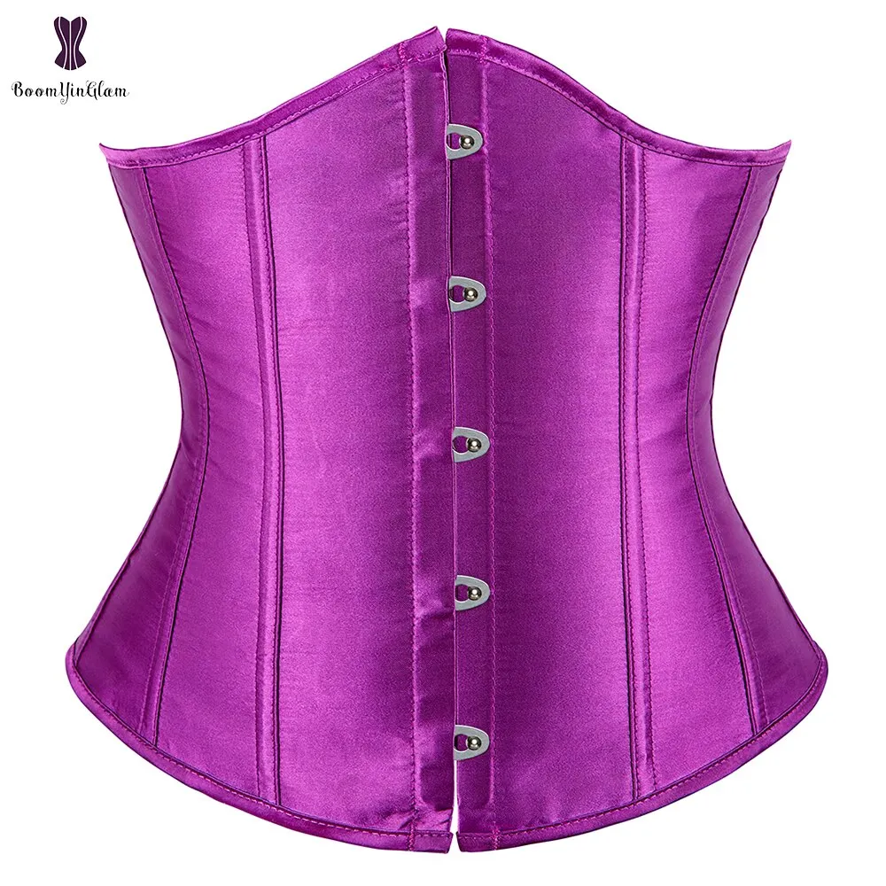 Satin Women's Slimming Outfit Clothes Waist Cincher Lace Up Boned Bustier Top Underbust Corset With G String 28335#