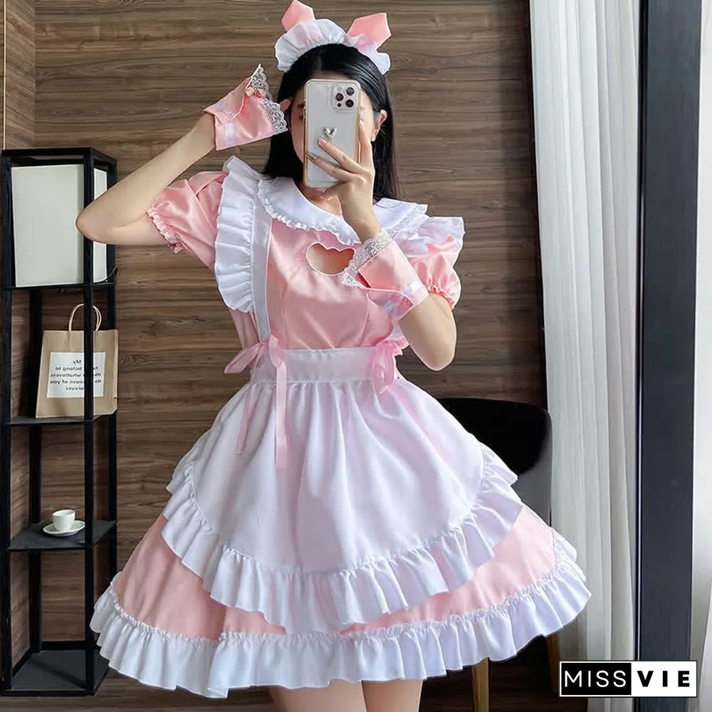 Lolita Doll Collar Kitty Hollow Out Ruffled Maid Dress