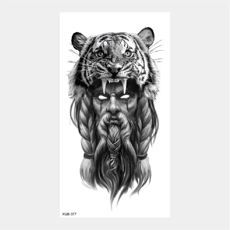Sdrawing Temporary Tattoo Stickers Animal Tiger Lion Wolf Head Domineering Half Arm Big Picture Water Transfer Tatto Sticker