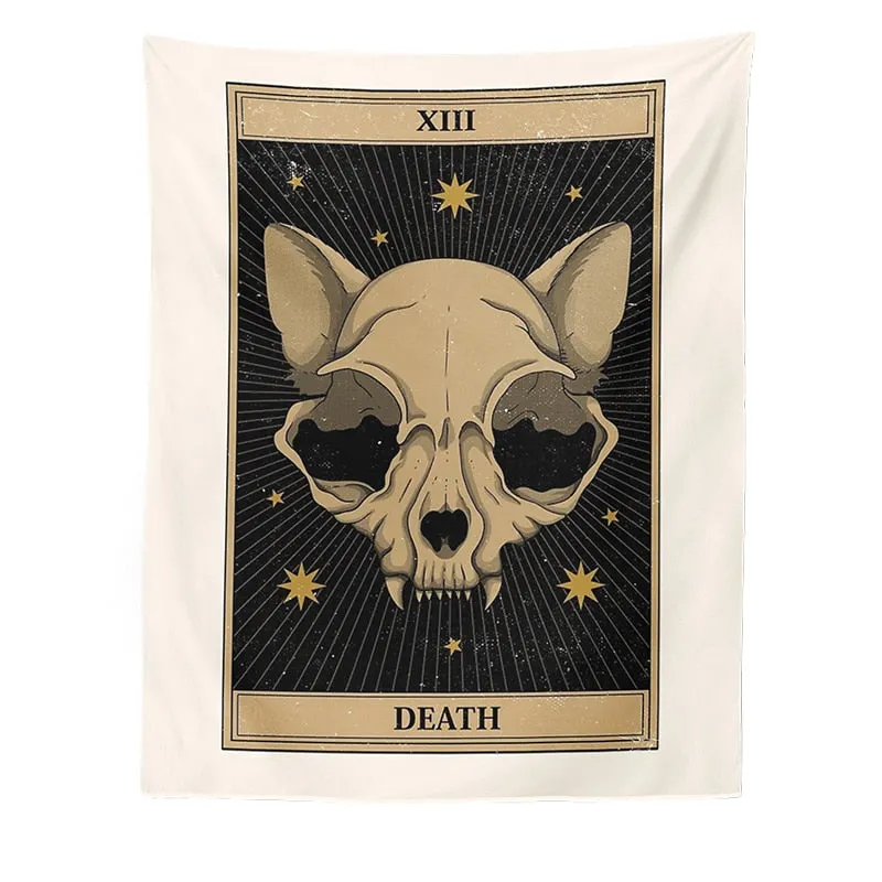 Cat Divination Witchcraft Tarot Card Tapestry Wall Hanging Tapestries Baphomet Occult Home Wall Moon phase Mat Decor Cat Coven
