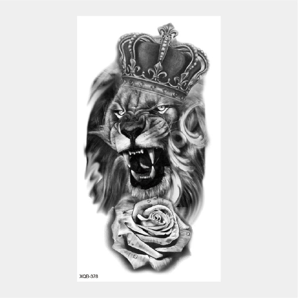 Sdrawing Temporary Tattoo Stickers Animal Tiger Lion Wolf Head Domineering Half Arm Big Picture Water Transfer Tatto Sticker