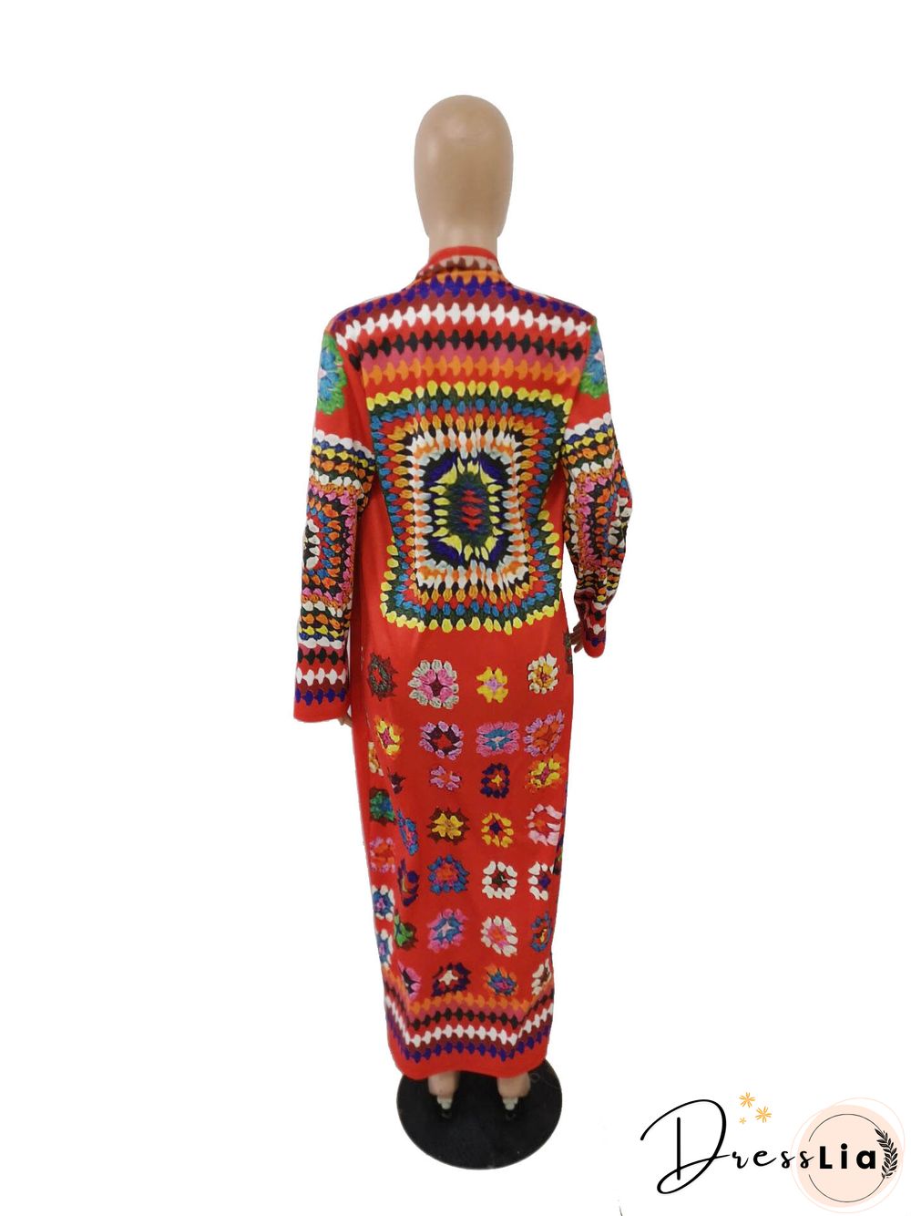 Plus Size Women's Long-sleeved Digital Printed Trench Coat