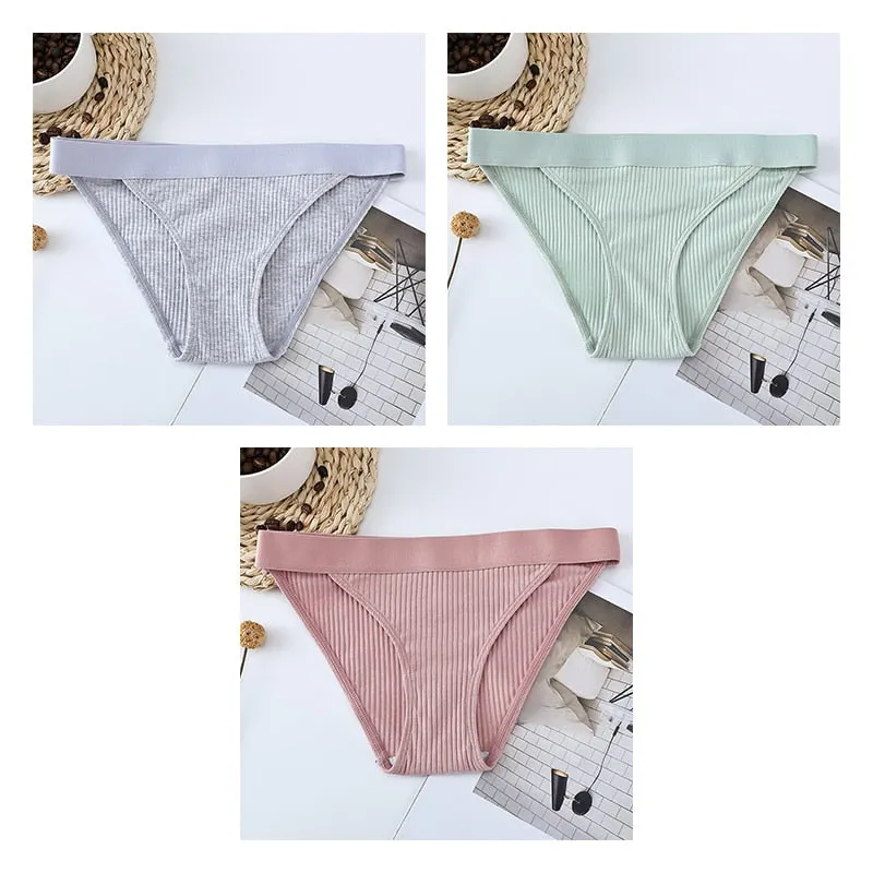 3pcs Cotton Panties Underwear For Women Sports Striped Briefs For Ladies Female Lingerie Woman Intimates Cotton Panties BANNIROU