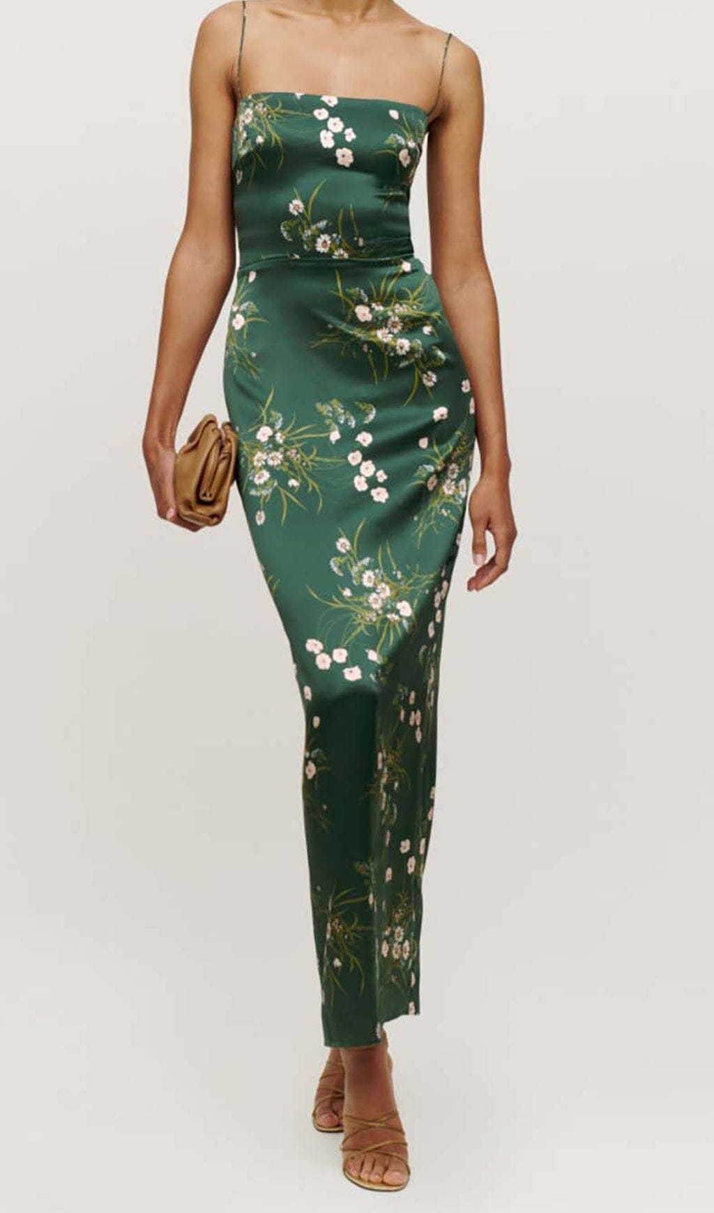 Spaghetti Strap Sleeveless Maxi Dress In Green Flowering Girl