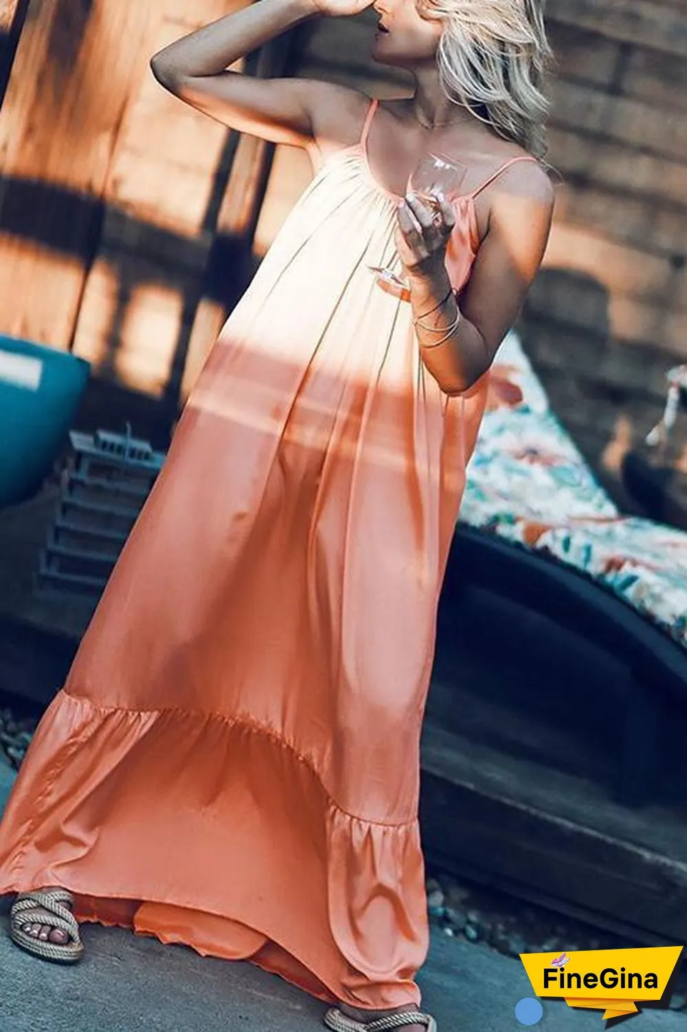 Ruffles Hem Slip Maxi Dress