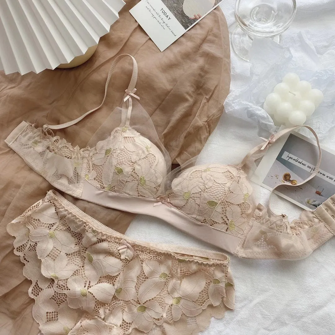 French  Bra Briefs Set Sexy Lace Underwear Fashion Push Up Comfort Brassiere Low Waist Seamless Panties Female Sexy Lingerie Set