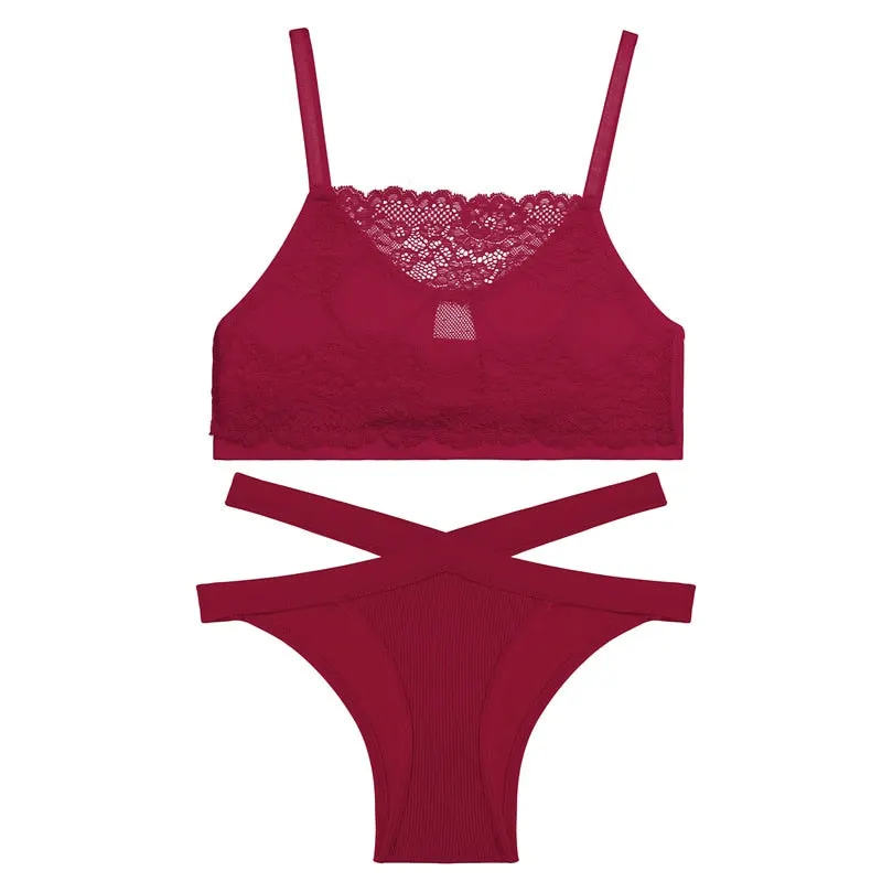 FINETOO Lace Bra Set Women Underwear Lingerie Bralette Tank Top + Pantys Female Brassiere Suit Intimates Push Up Sexy Crop Top