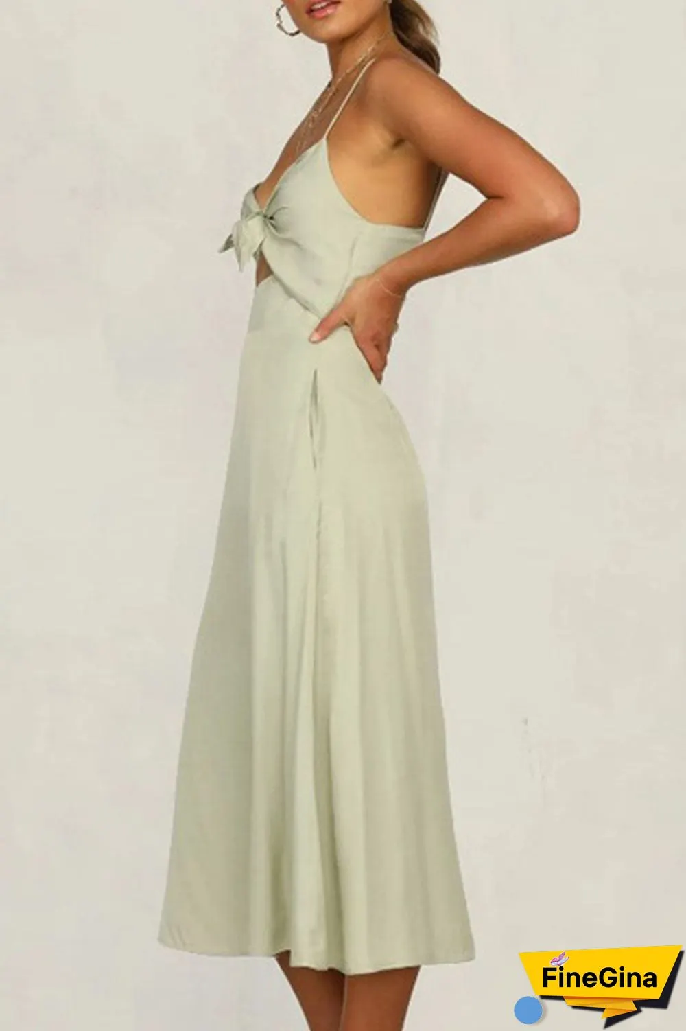 Fashion Casual Solid Hollowed Out Spaghetti Strap Princess Dresses