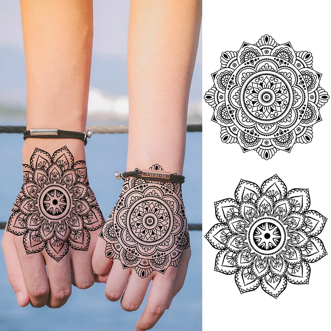 Black Lotus Pendant Temporary Tattoos For Women Adult Rose Flower Jewelry Fake Tattoo Fashion Calf Waterproof Half Sleeve Tatoos
