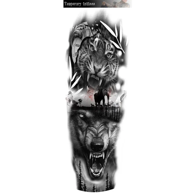 Waterproof Temporary Large Arm Sleeve Tatoo Sticker Fox Tiger Lion Animal Stickers Body Arm Legs Tattoos Temporary Paper Cover