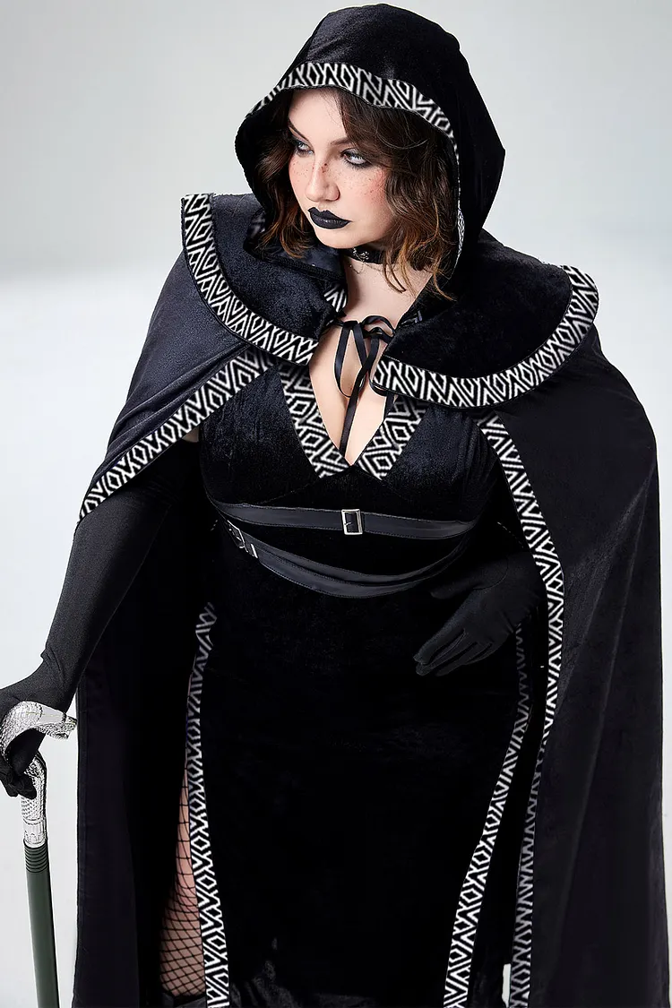 gothic black hooded dress Black Long Trumpet Sleeves Irregular Hooded Womens Gothic Dress   LolitaInside