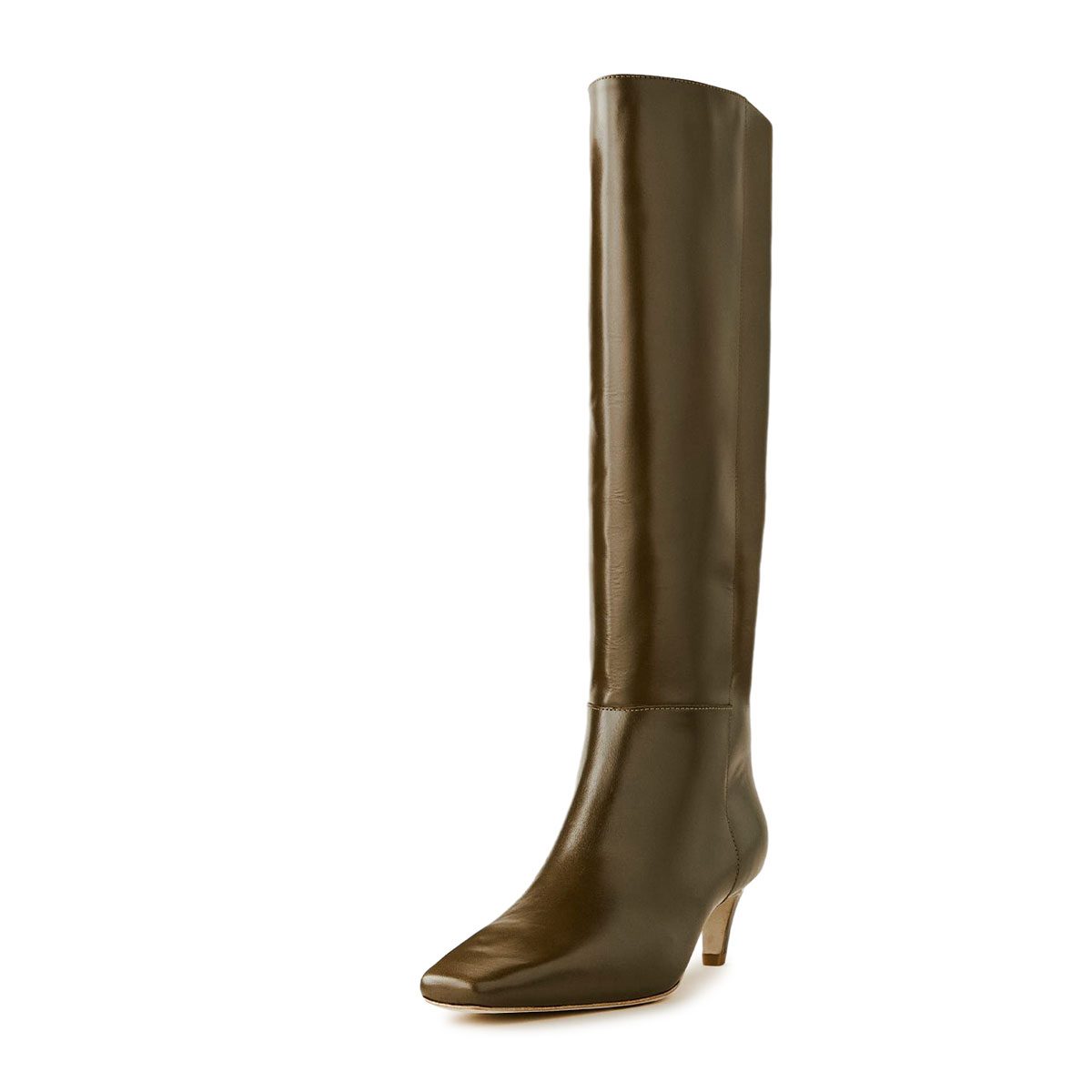 Olive Vegan Leather Kitten Heel Tall Boots for Women with Square Toe Nicepairs