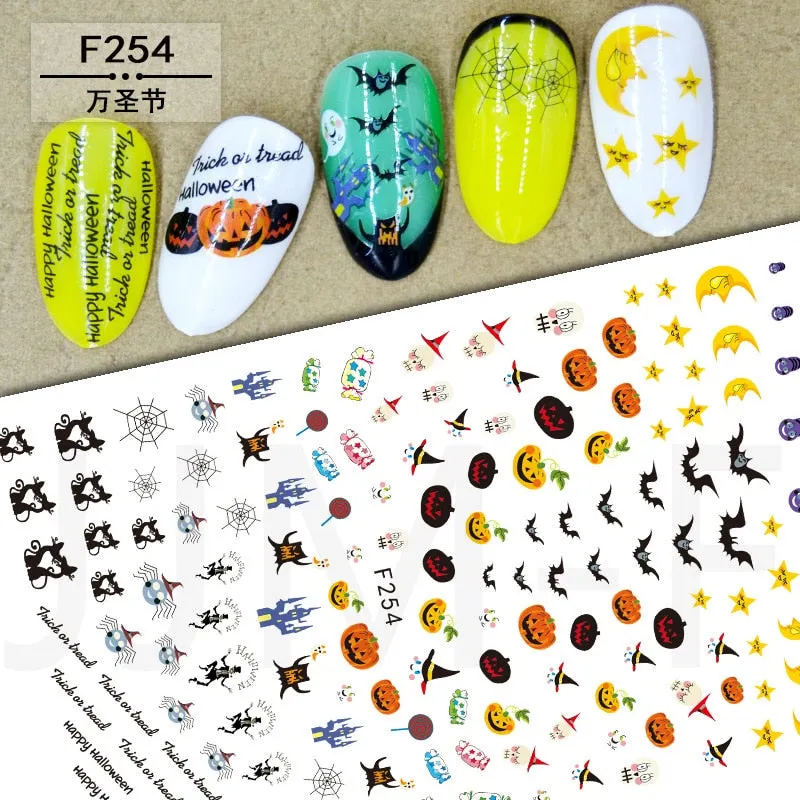 Halloween Nail Art Sticker Ghost Witch Spider Web Pumpkin Nail Decals Sexy Skull Bone Water Transfer Decals Nails Foil Manicure-Nail Inspo
