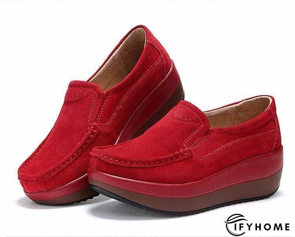 Women's Platform Loafers Flat Shoes Cow Suede Leather Moccasins Shoe | IFYHOME