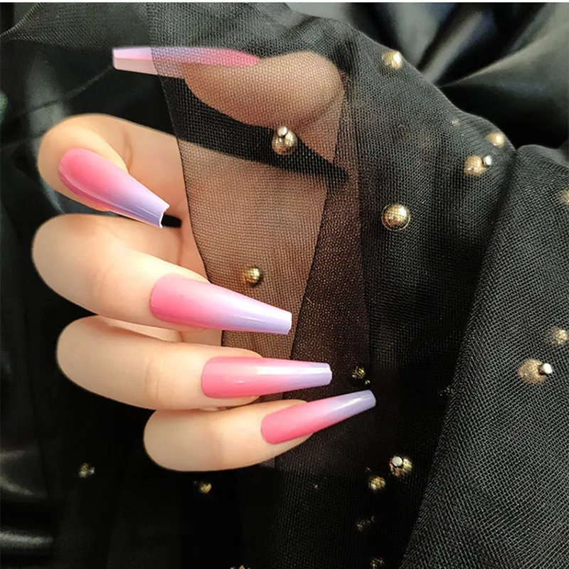 24pcs/set Press on Nail Tips Acrylic 10 Sizes Flower Design Fake Nails Art Full Cover French False Nail Art Tips Artifical Nails-Nail Inspo