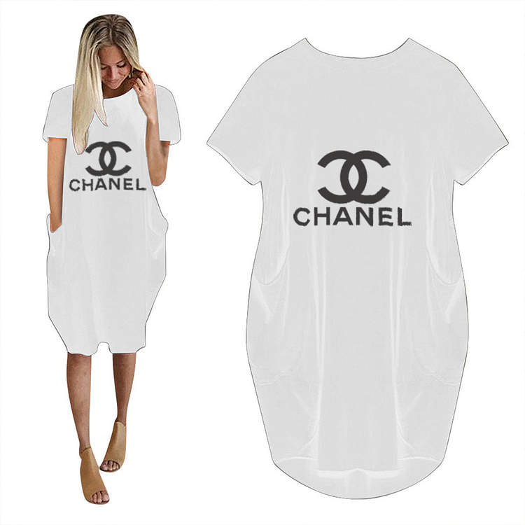 CHANEL ny&aacute;ri lezser egysz&iacute;nű r&ouml;vid ujj&uacute; zsebes ruha