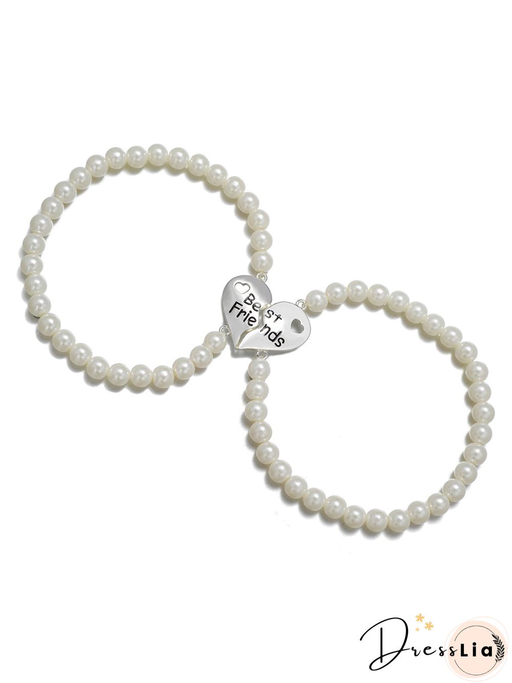 2Pcs Bestfriends Heart Letter Pearl Bracelet Bestie Bracelet