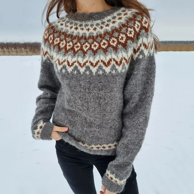Vintage Fairman Island Print Crew Neck Long Sleeves Sweater