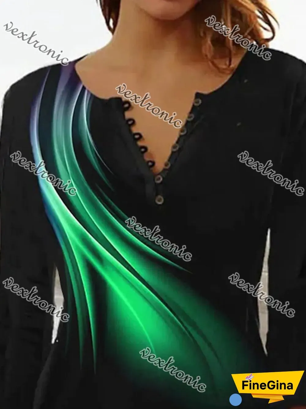 Women V-neck Long Sleeve Printed Women Tops