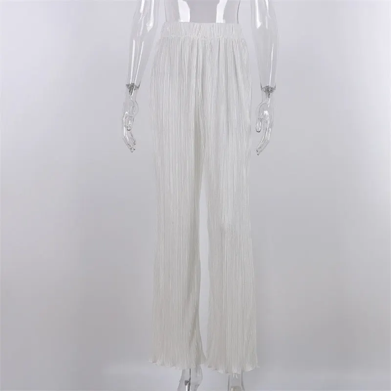 Pleated Y2K High Waist Straight Pants Women Summer Long Trousers Wide Leg Capris Pant Bottom Green Plisse