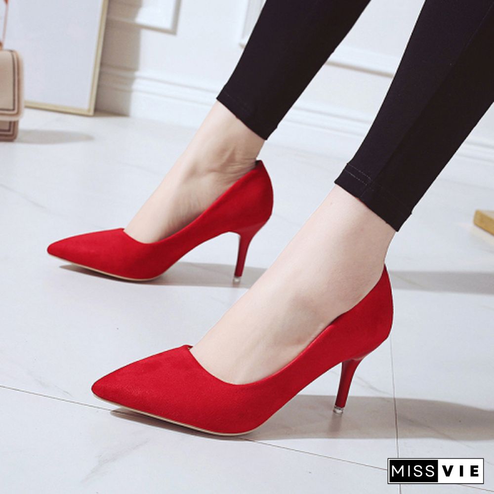 High Heels Leopard Shoes Women Pumps Office Stiletto Faux Suede Wedding Party Slip On Sandals Femme Sexy Pumps