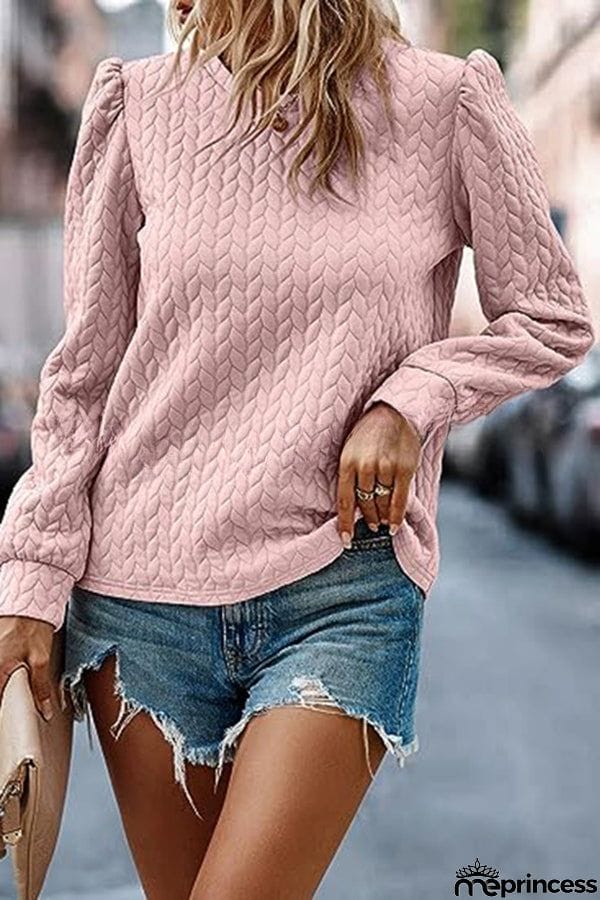 Puff Sleeve Pleated Crewneck Sweatshirt