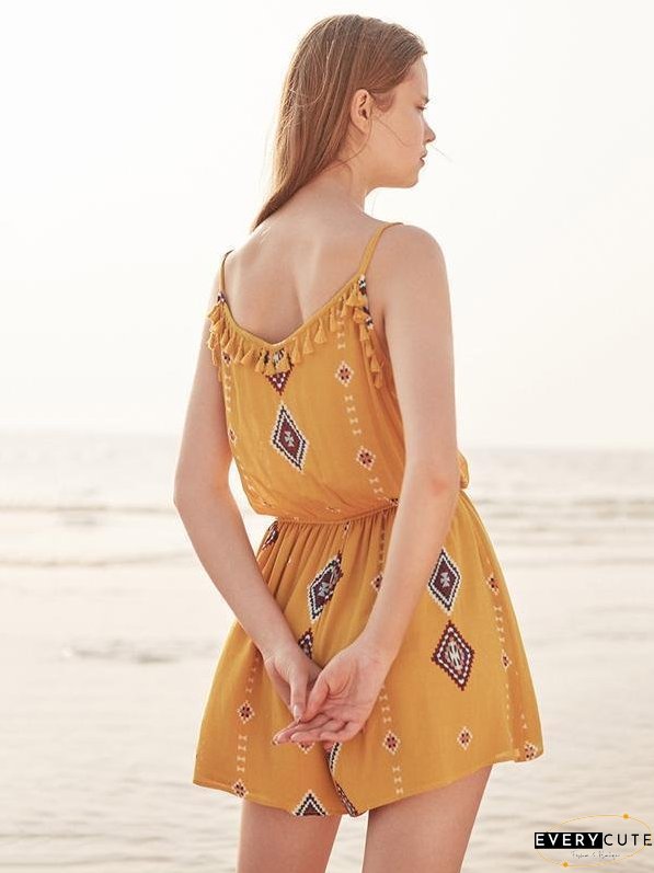 Print Spaghetti Strap Tassel Bohemia Rompers
