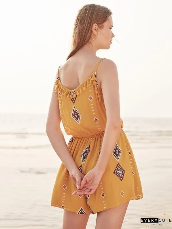 Print Spaghetti Strap Tassel Bohemia Rompers
