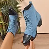 Women's Trendy 65mm High Color Block Square Toe Chunky Heel Short Martin Boots