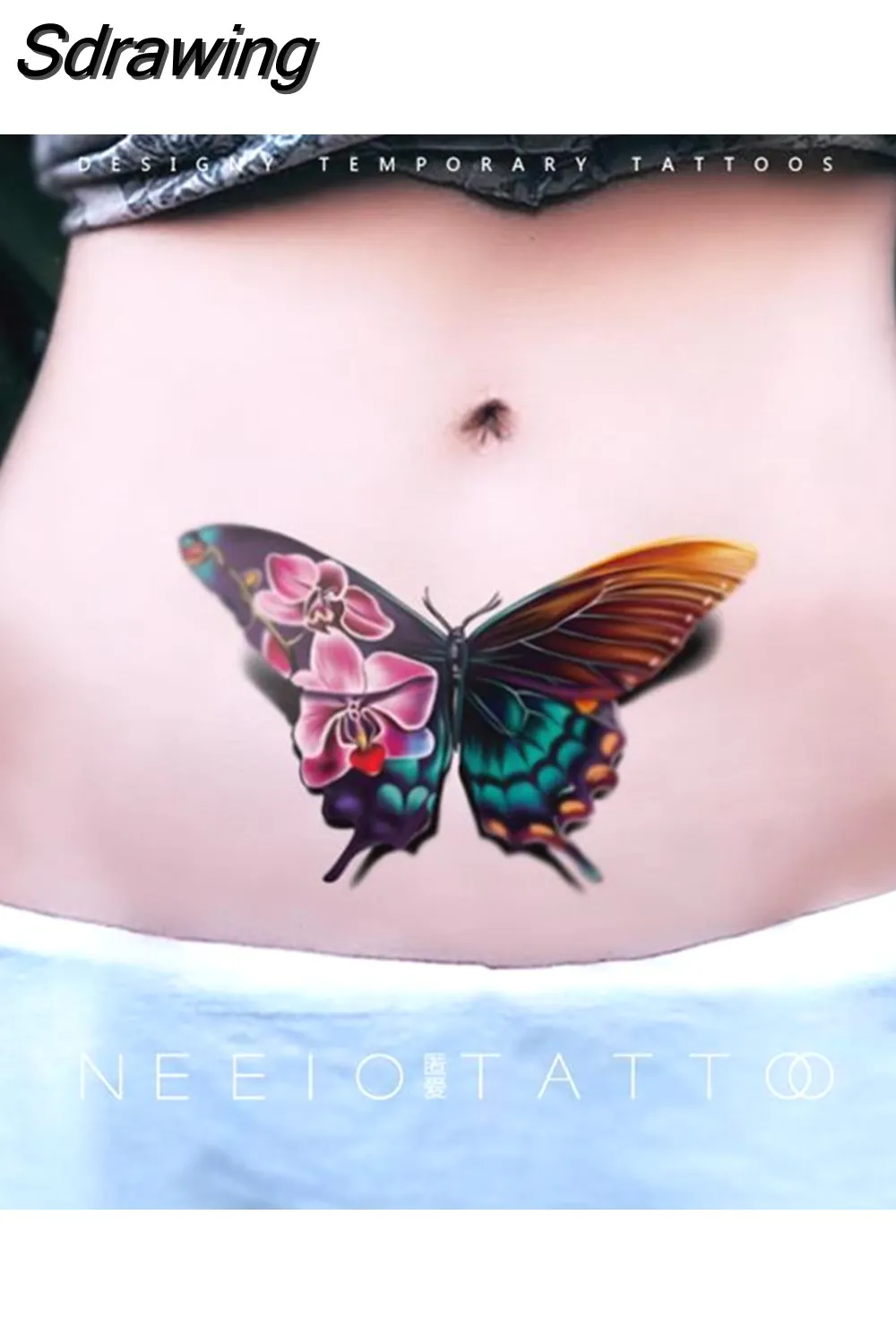 Sdrawing 4/5/9/10/18 PIeces Long Lasting Blue Flower Jewelry Tattoo Sticker Sexy Belly Block Scar Stretch Marks Waterproof Tattoo Sticker 715-1
