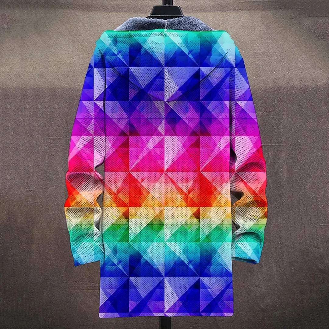 Rainbow Colors Gradient Art Pattern Plush Thick Long-Sleeved Sweater Coat Cardigan