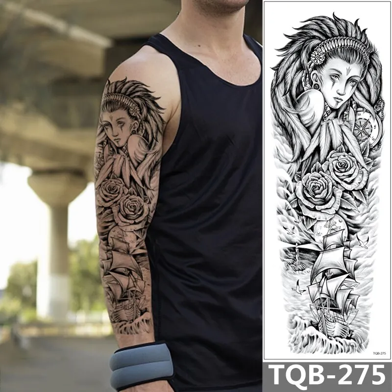 Sdrawing Arm Temporary Tattoo Sleeve For Men Maori Wolf Fake Large 3D Tatoo Stickers