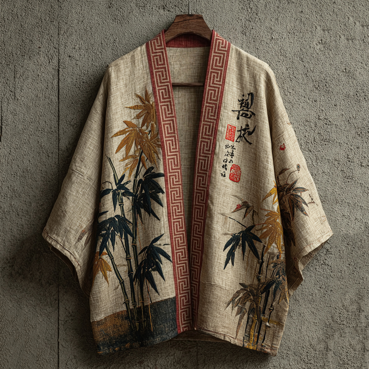 Men's Japanese Bamboo Art Linen-blend Kimono elevenforest