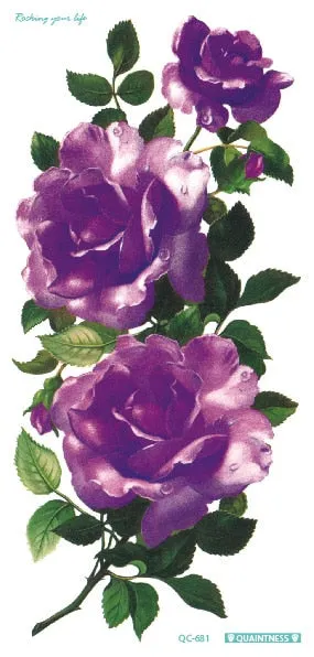 QC-671/20X10cm Long Colorful High Solution Body Art Purple Peony Flowers Circle Design Temporary Fake Flash Tatoo Sticker Taty