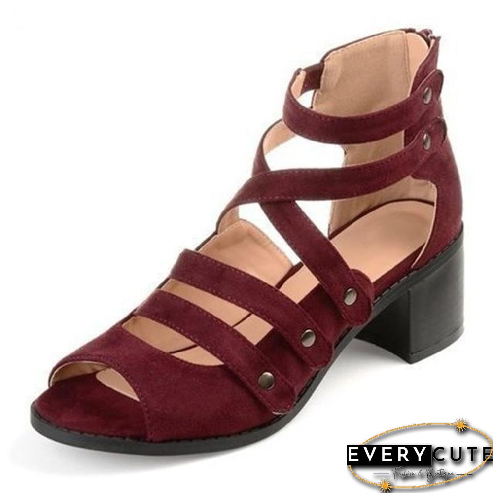 Woman Summer Style Pumps Sandals High Heels Thick Peep Toe Zip Sandals