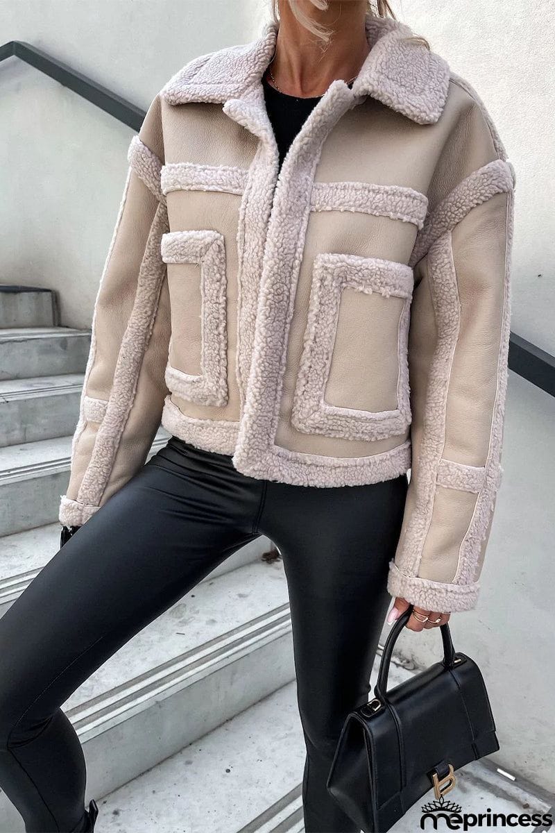 Elegant College Solid Patchwork Turndown Collar Outerwear