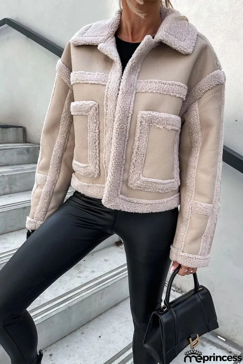 Elegant College Solid Patchwork Turndown Collar Outerwear
