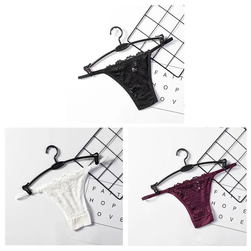 3PCS Sexy Panties Women Lace Low-rise Solid Sexy Briefs Seamless Intimate G-strings Thongs Panty Cotton Crotch Female Underwear
