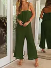 Spaghetti-Neck Falbala Backless Solid Color Casual Jumpsuit