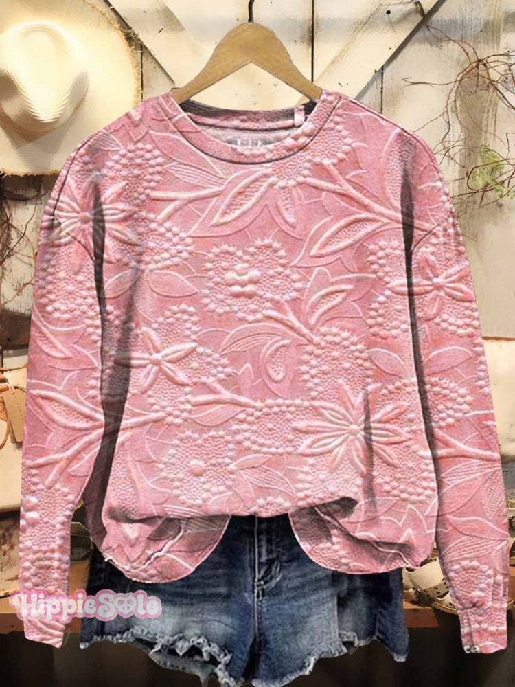 Women&rsquo;s Floral Texture Art Pattern Print Casual Sweatshirt Pink / S